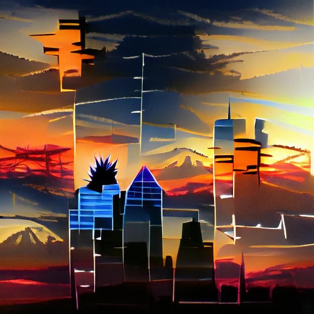 Geometric Skyline Silhouette at Sunset