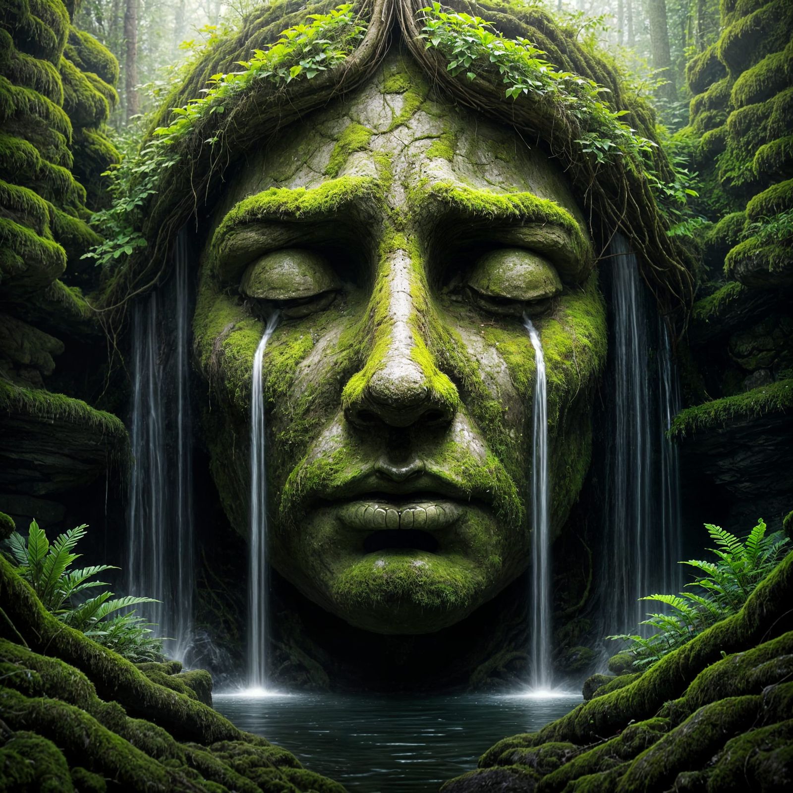 Ancient Earth Deity in Lush Forest Sanctuary
