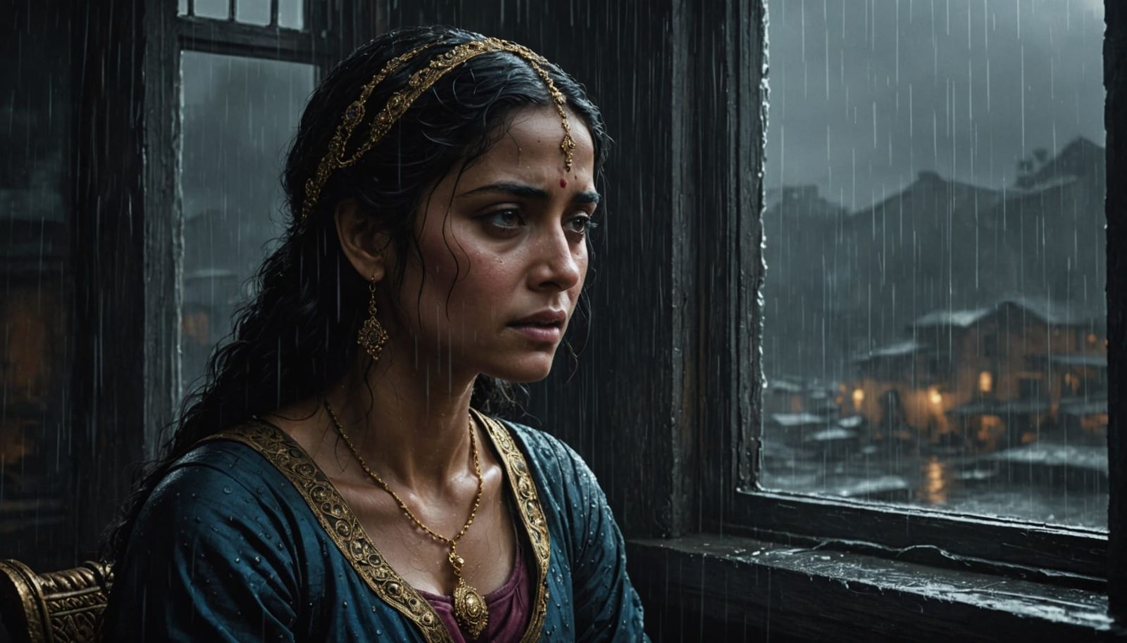 Sorrowful Radha Surrounded by Rainy Twilight