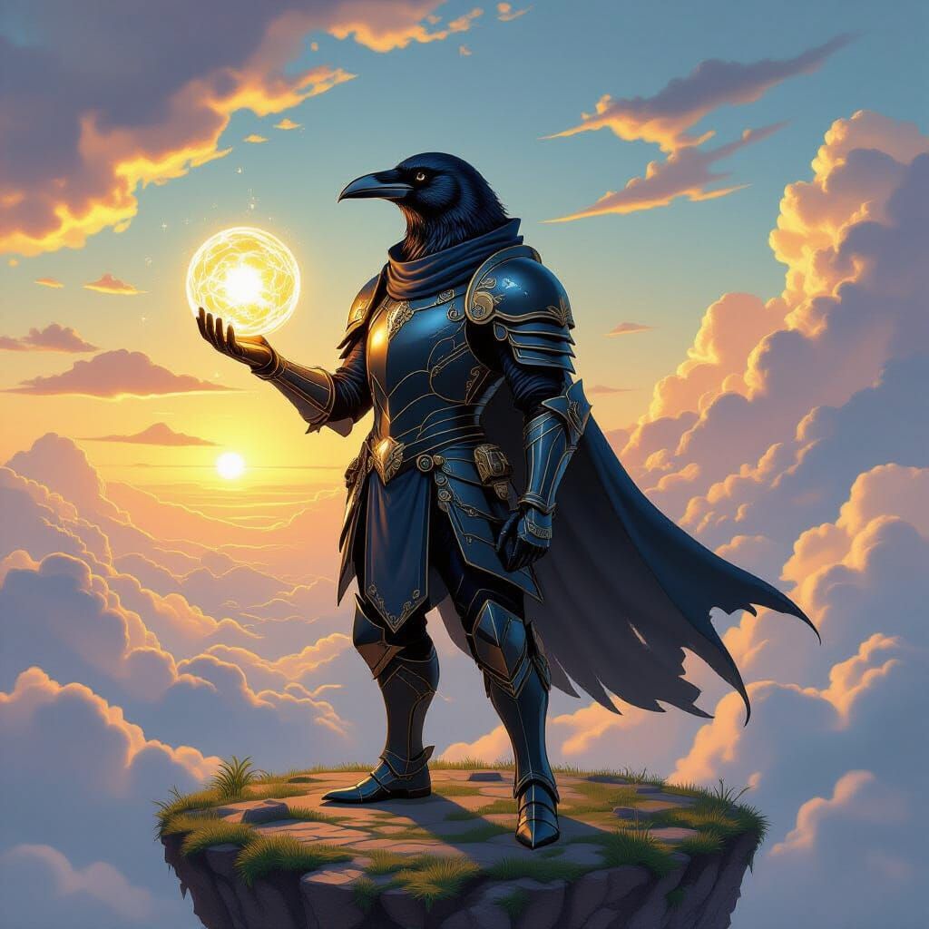 Raven Knight on Floating Island, Art Nouveau Style