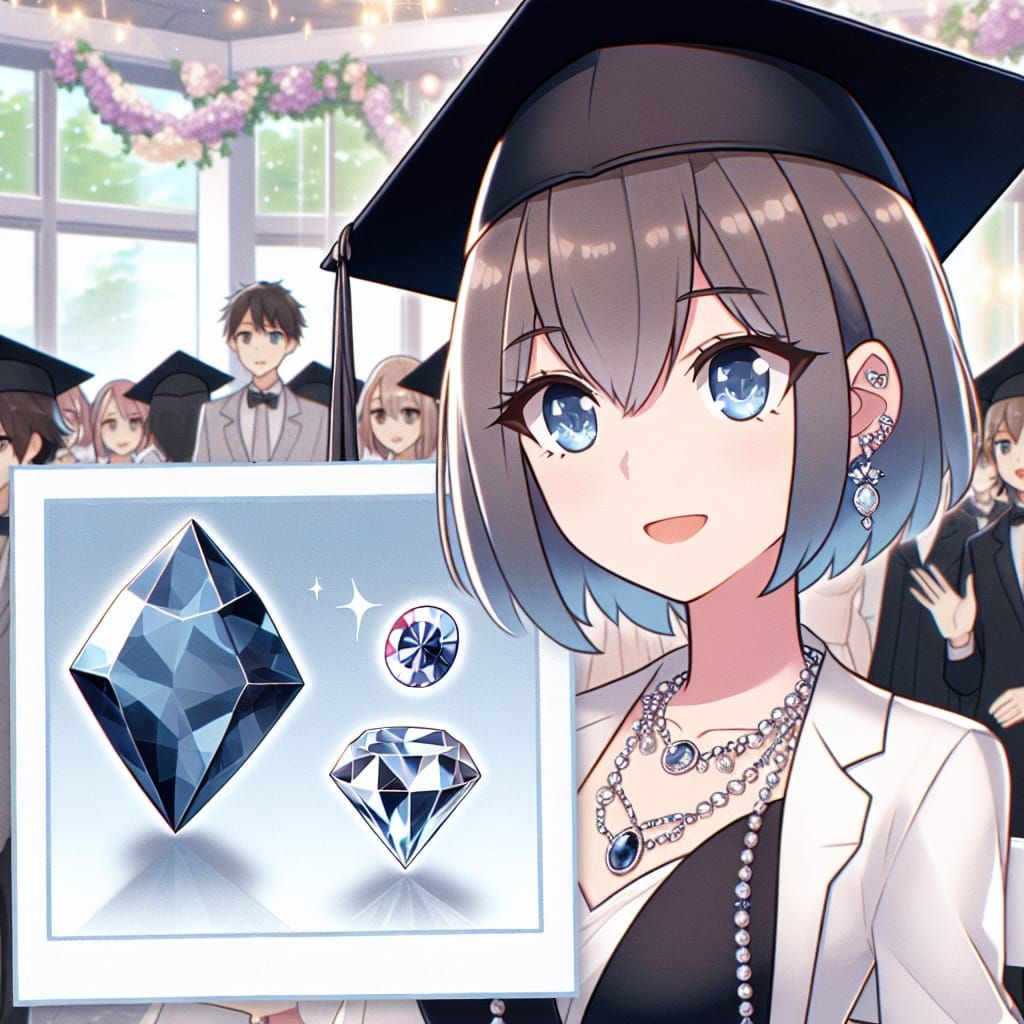 Anime Girl Celebrates Graduation with Moongemstone