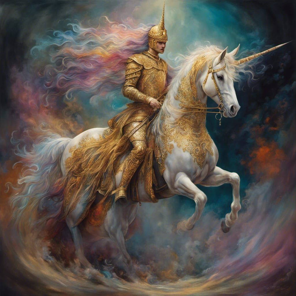 Surreal Unicorn Knight in Technicolor Dreamscape