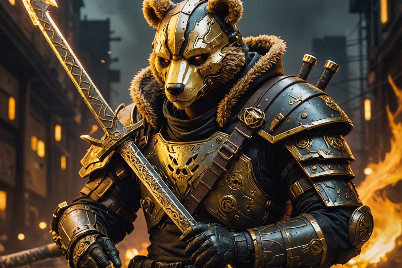 Cyberpunk Warrior with Teddy Bear Armor