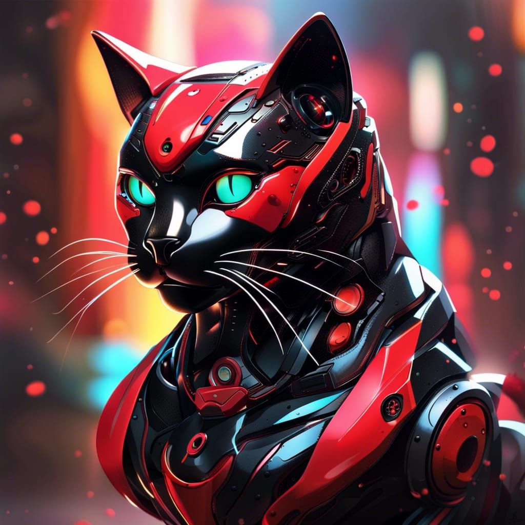 Red-black Robot cat.