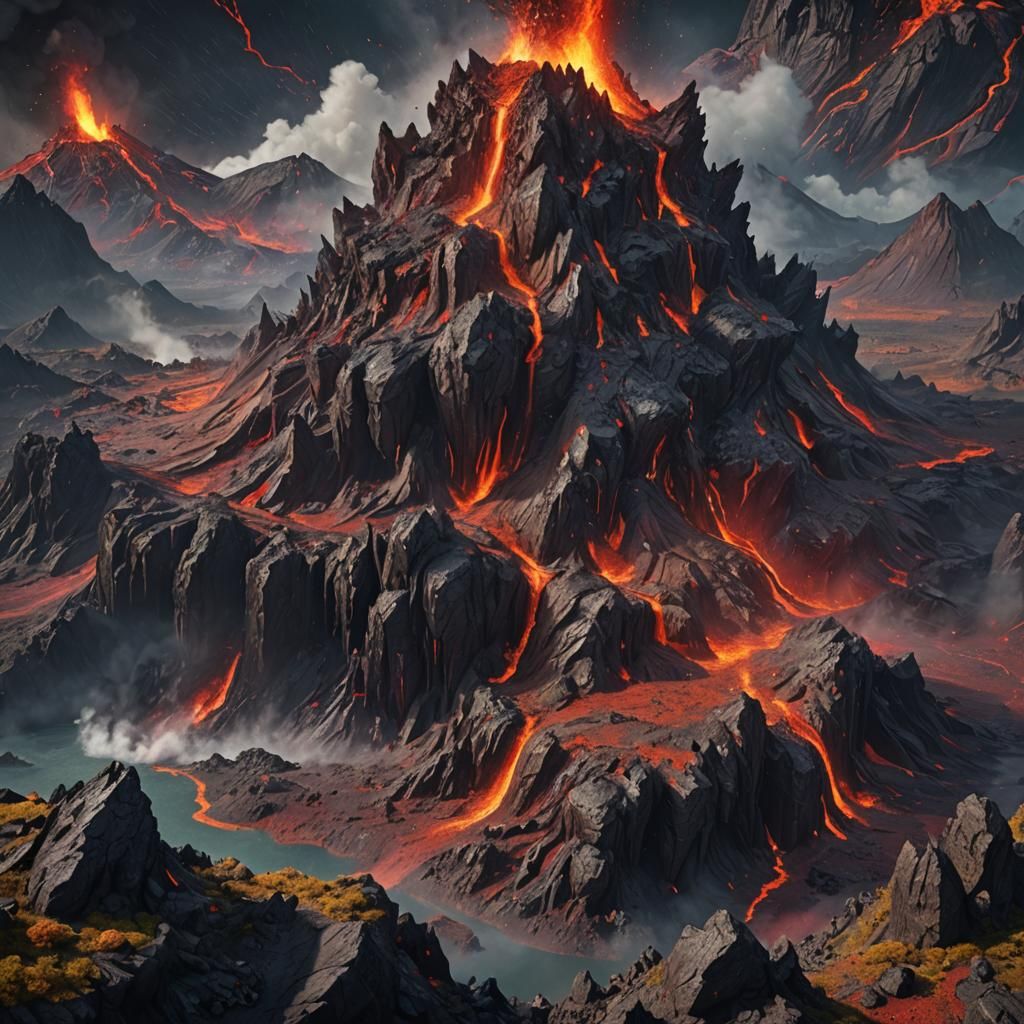 Detailed Matte Painting of a Volcanic Landscape