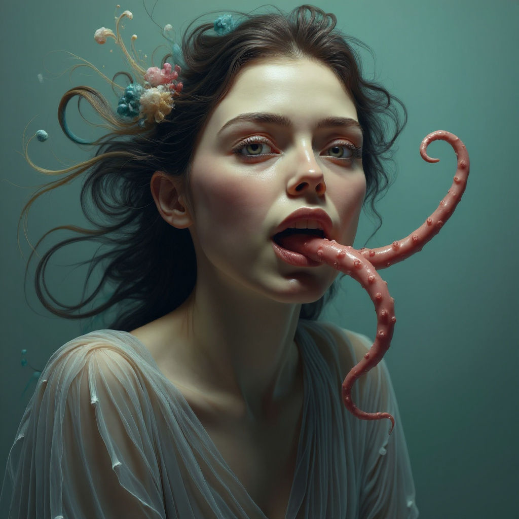 Ethereal Octopus Obscuring Woman's Mouth