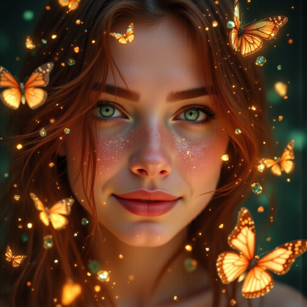 Luminous Woman with Crystalline Butterflies