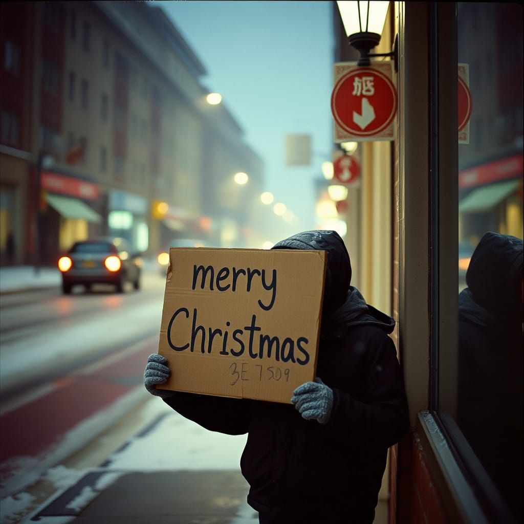 A Sad Homeless Boy in Cinematic Film Still