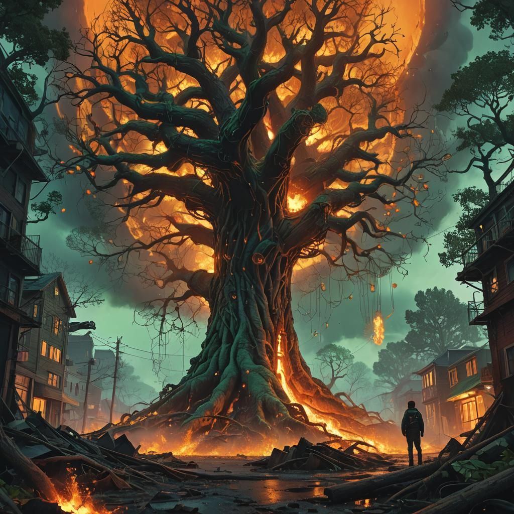 Tree of Life Amidst Apocalyptic Chaos: Matte Painting