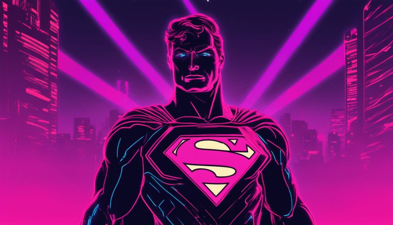 Superman in Synthwave Neon Retro Style