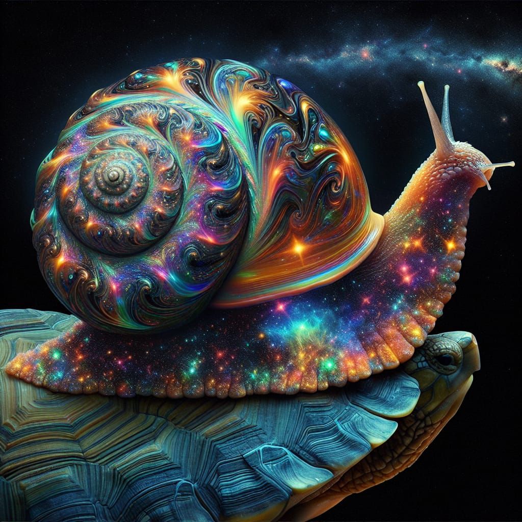 Psychedelic Crystal Snail Rides Glass Turtle