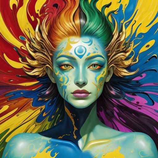 Dragon-Peacock Woman Portrait in Abstract Expressionism