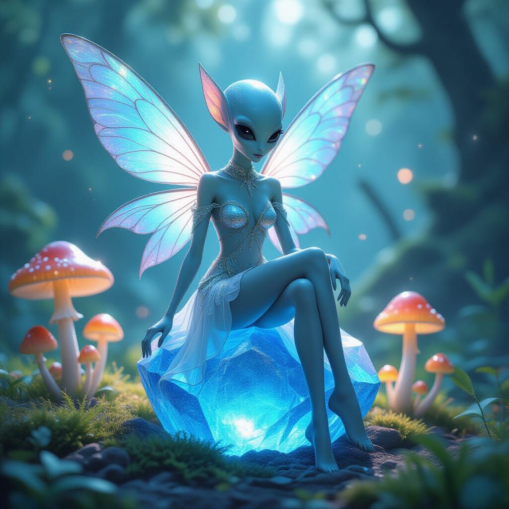 Alien Fairy on Crystal in Dreamlike Style