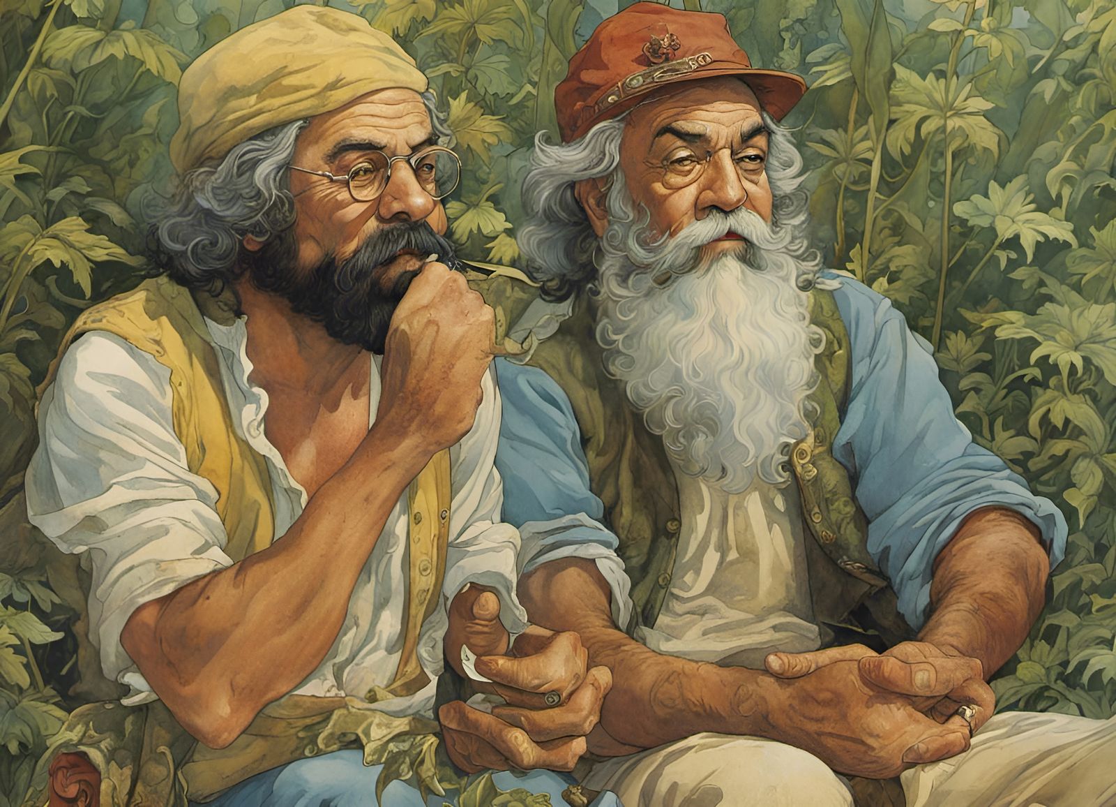 Cheech and Chong Smoking Weed as Watercolor Art