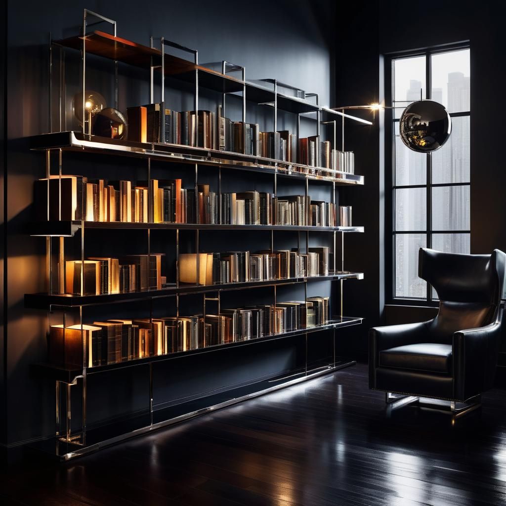 Bauhaus Bookshelf with Abstract Sculptures in Hyperrealistic...