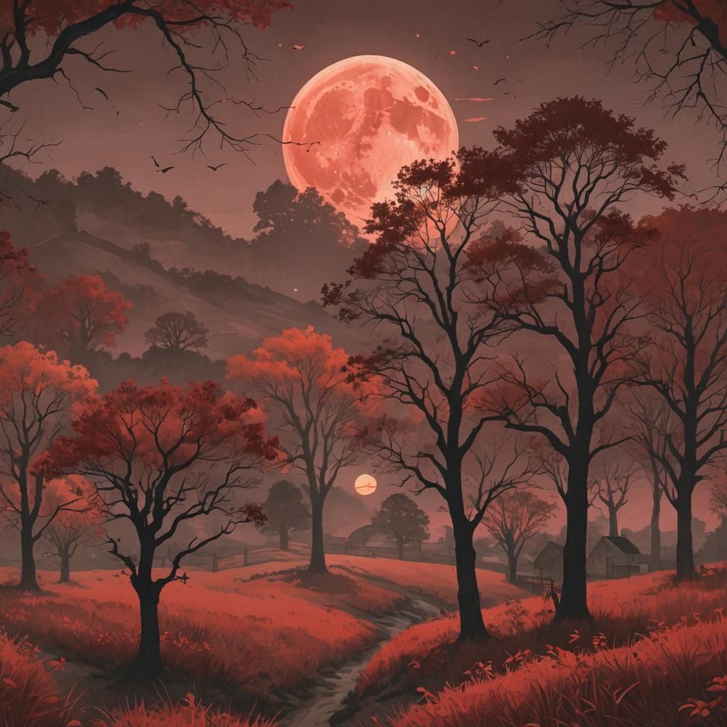 Harvest Moon Night Over Peaceful Countryside