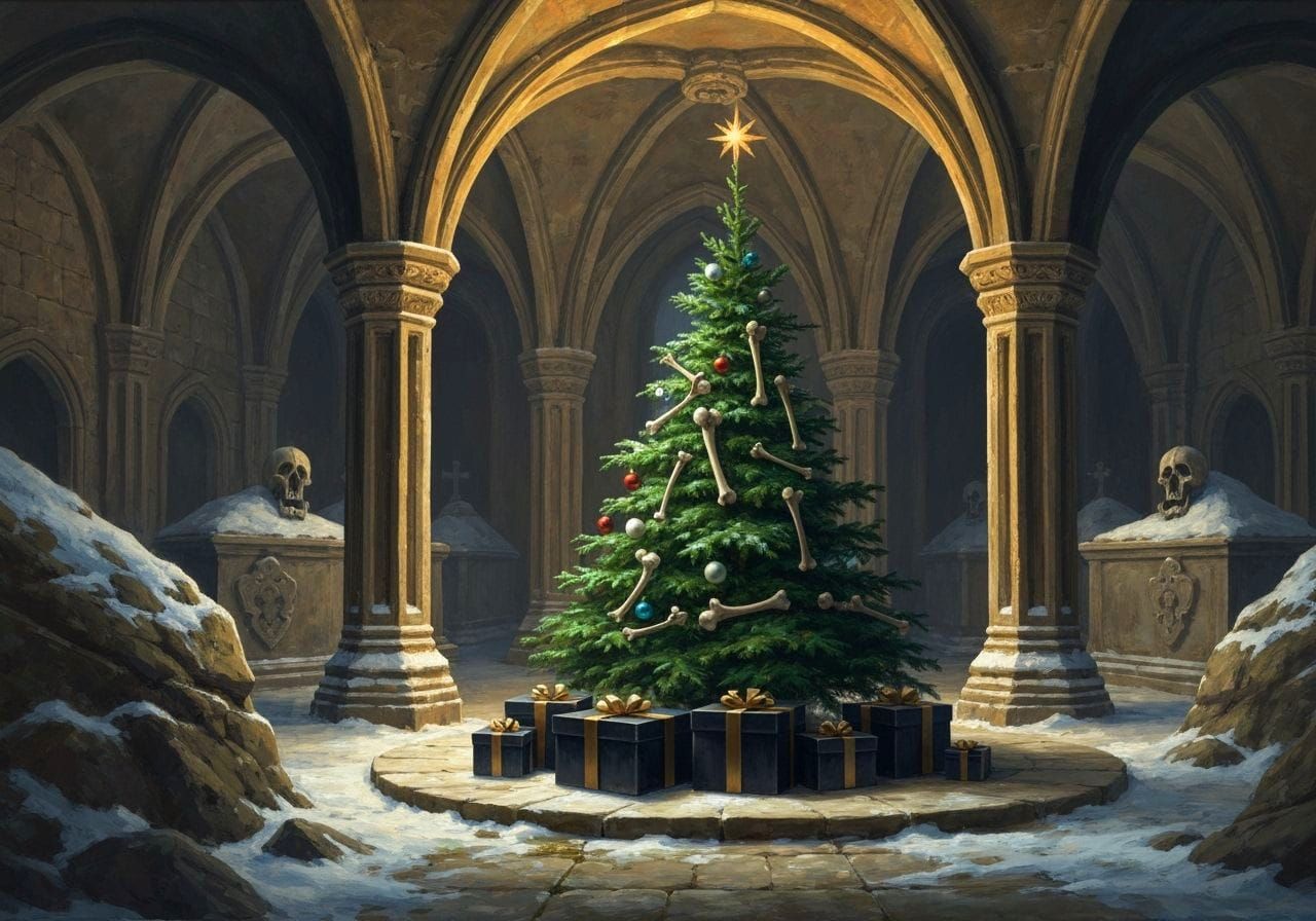 Medieval Crypt Christmas Tree With Bone Ornaments
