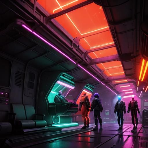 Neon Vault Dwellers in Futuristic Fallout Shelter