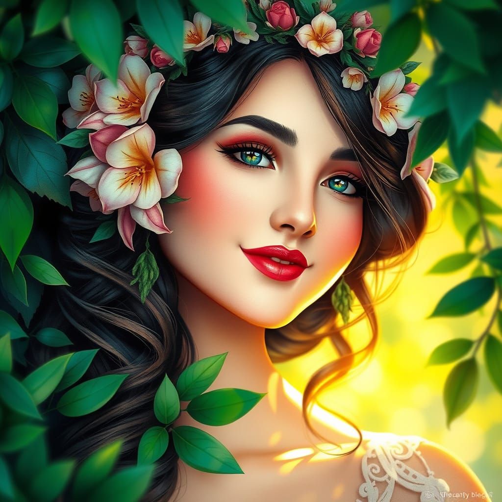 A Vibrant, elegant woman at a garden.