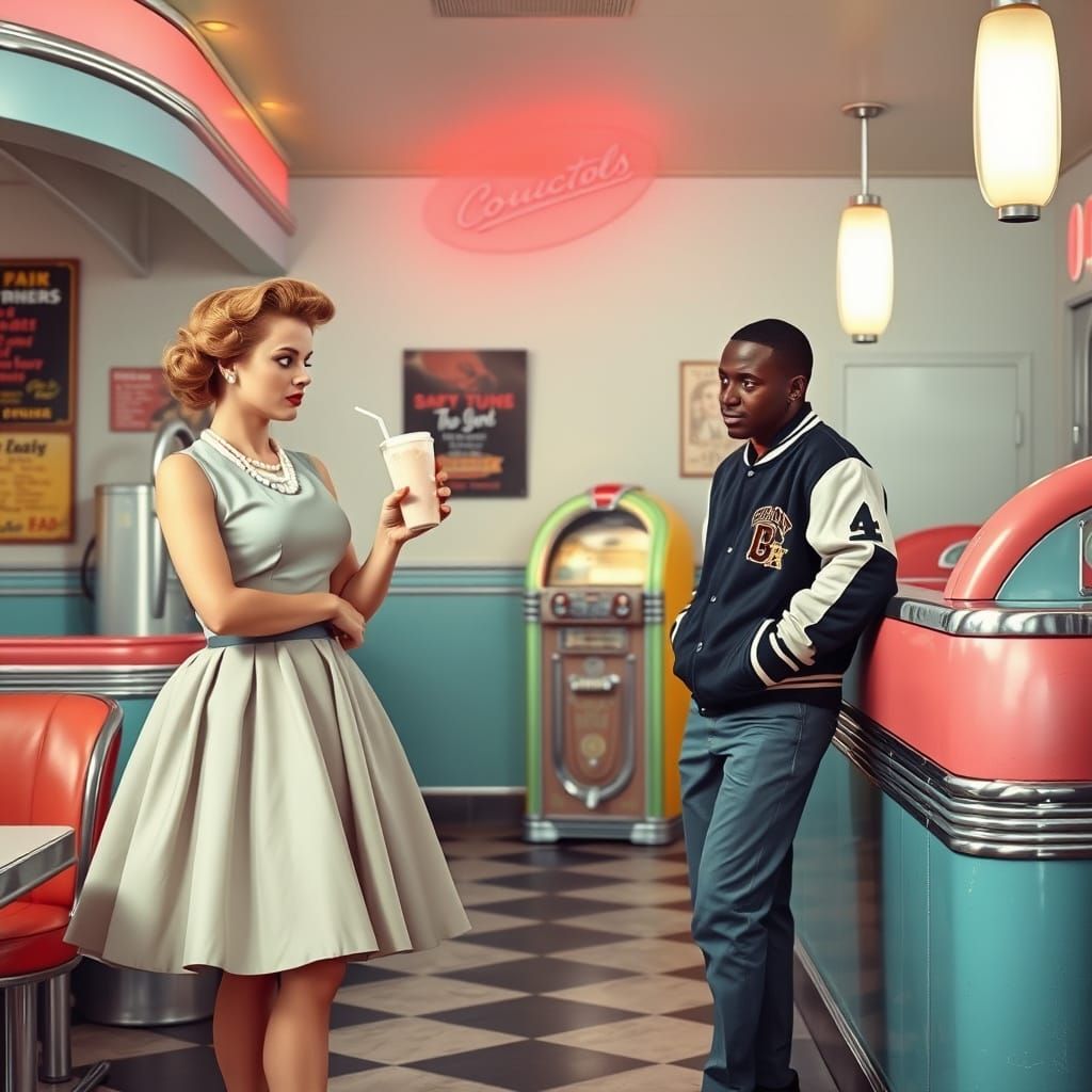 Retro Diner Scene in Nostalgic Painting Style