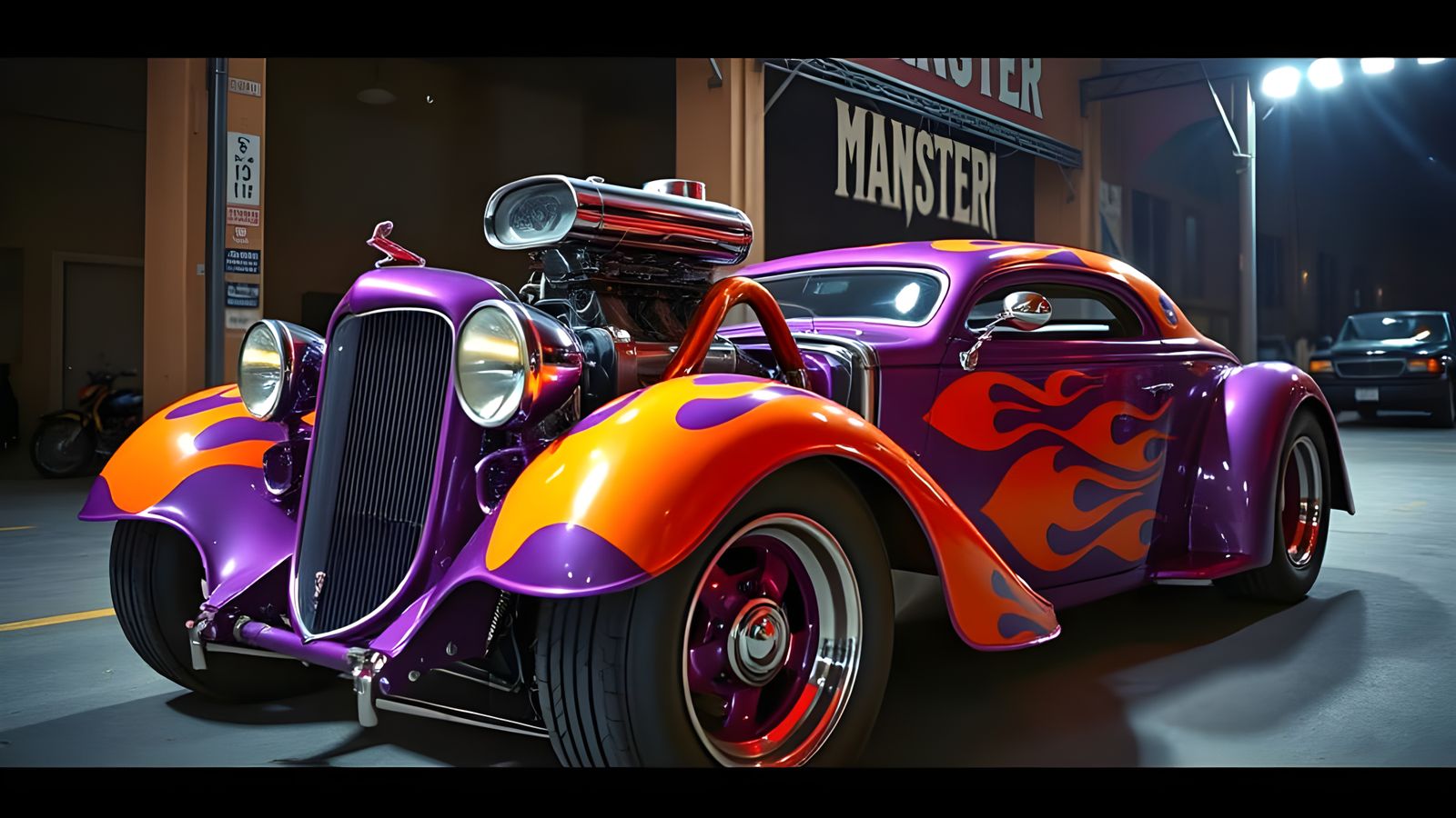 Gothic Hot Rod with Turbocharged Engine in Cinematic Style