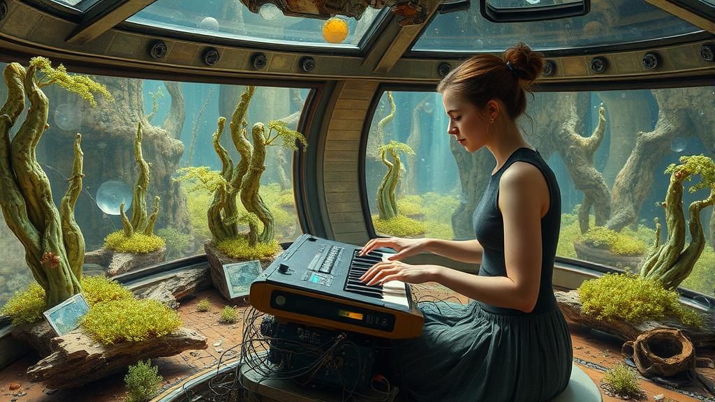 Surreal Poem Composition on Starship, Oil on Ceramic