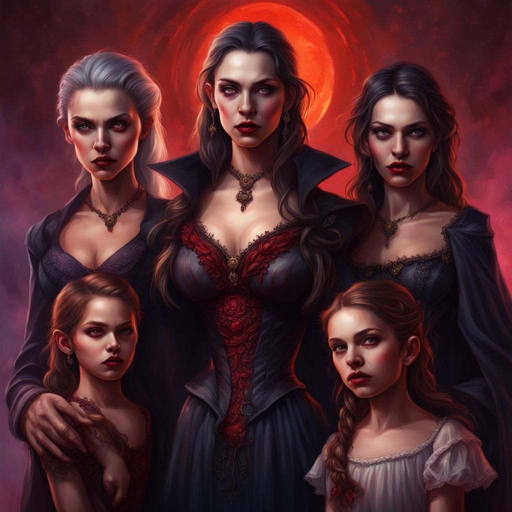 Hyperrealistic Female Vampire Goddess Family Portrait