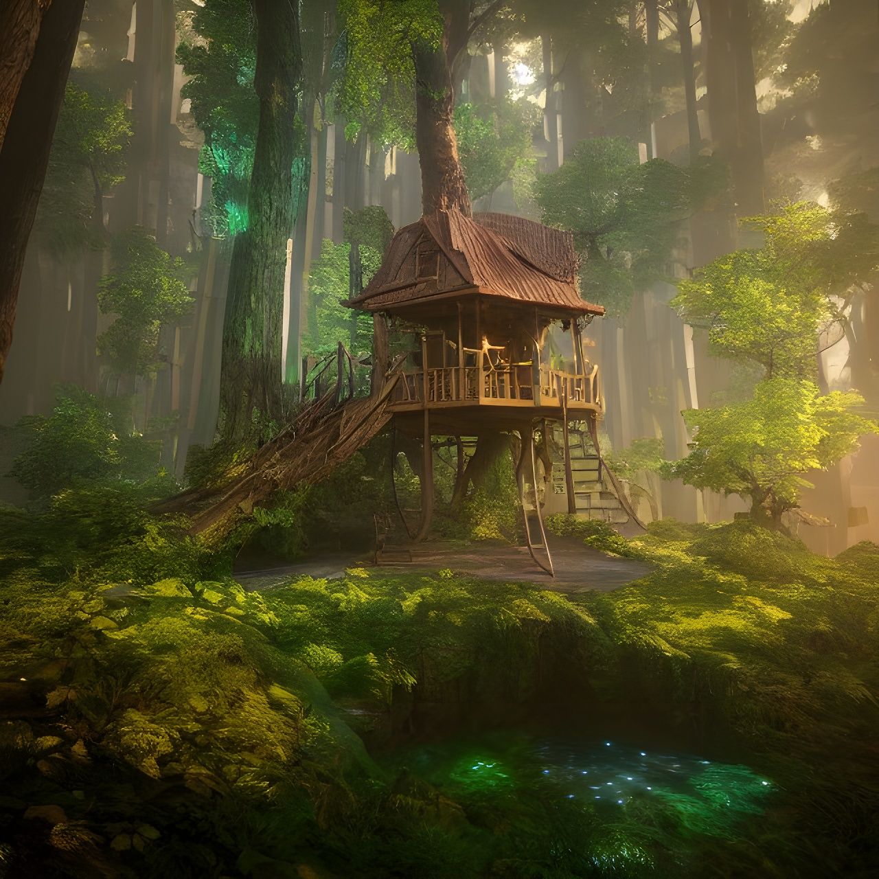 A solitary elven home, sits by a mystical pool!