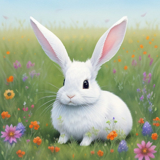 Whimsical Rabbit Watercolor in a Field