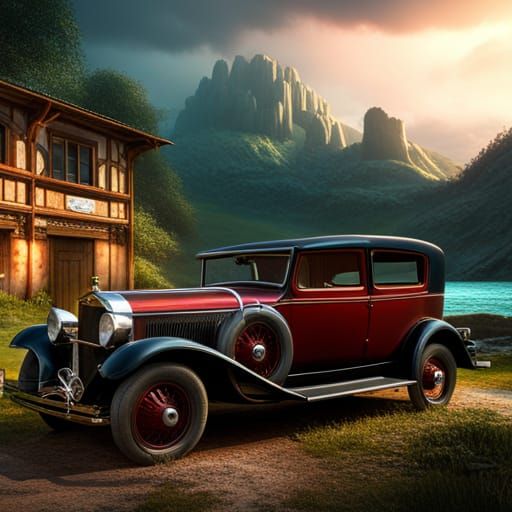 Fantastical Old Car in Detailed Matte Painting