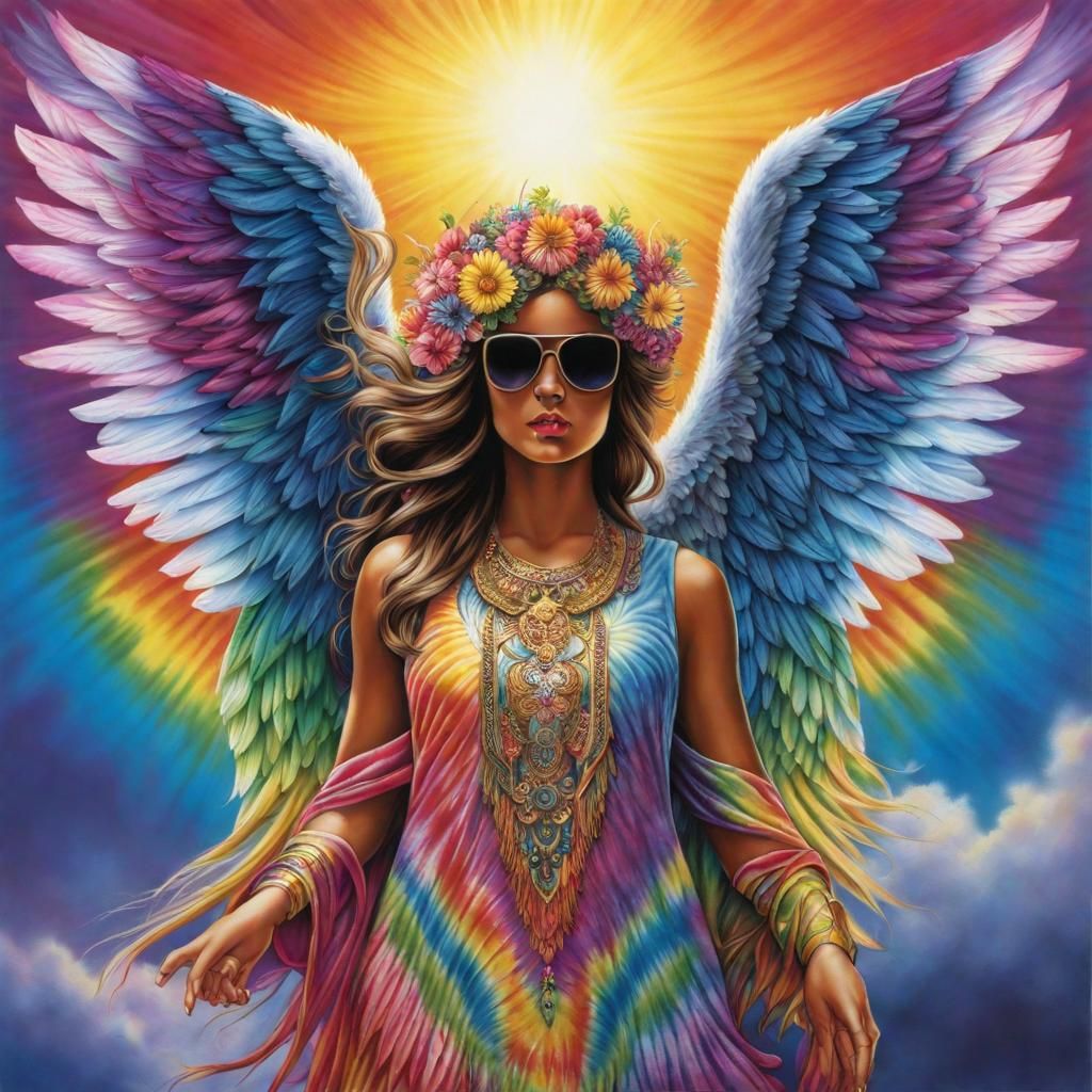 Tie-Dye Angel with Wings and Shades