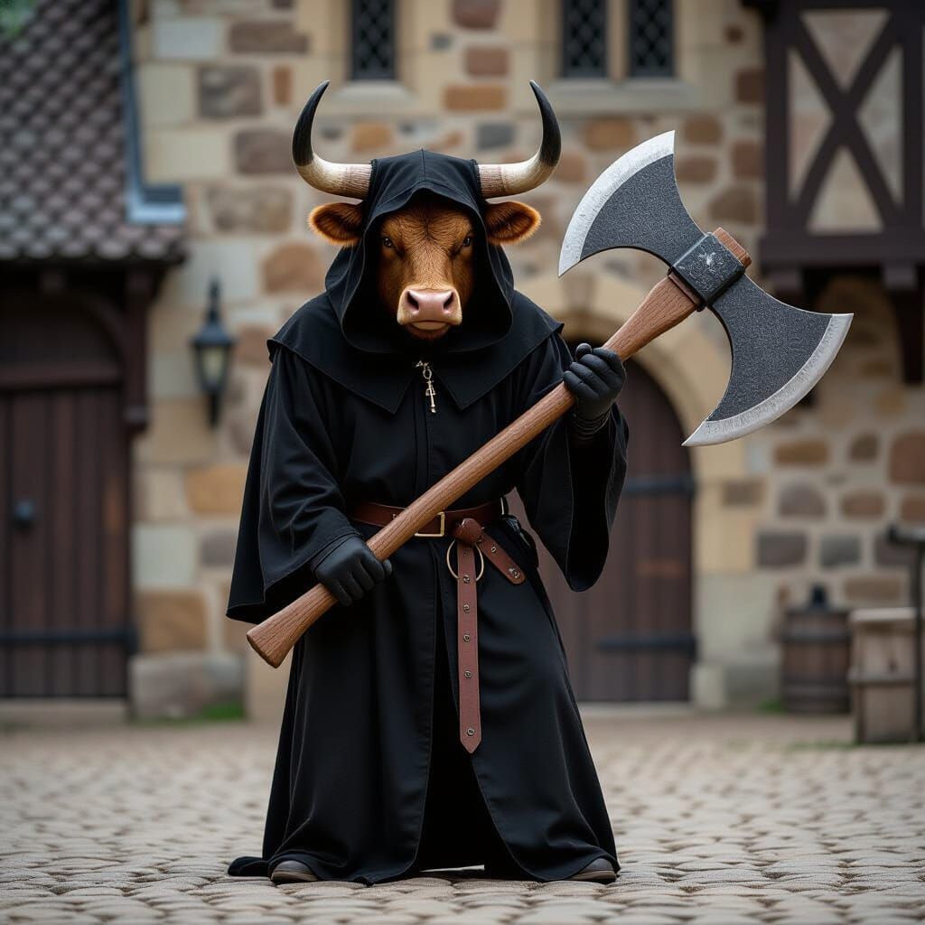 Bull as Medieval Executioner with Axe