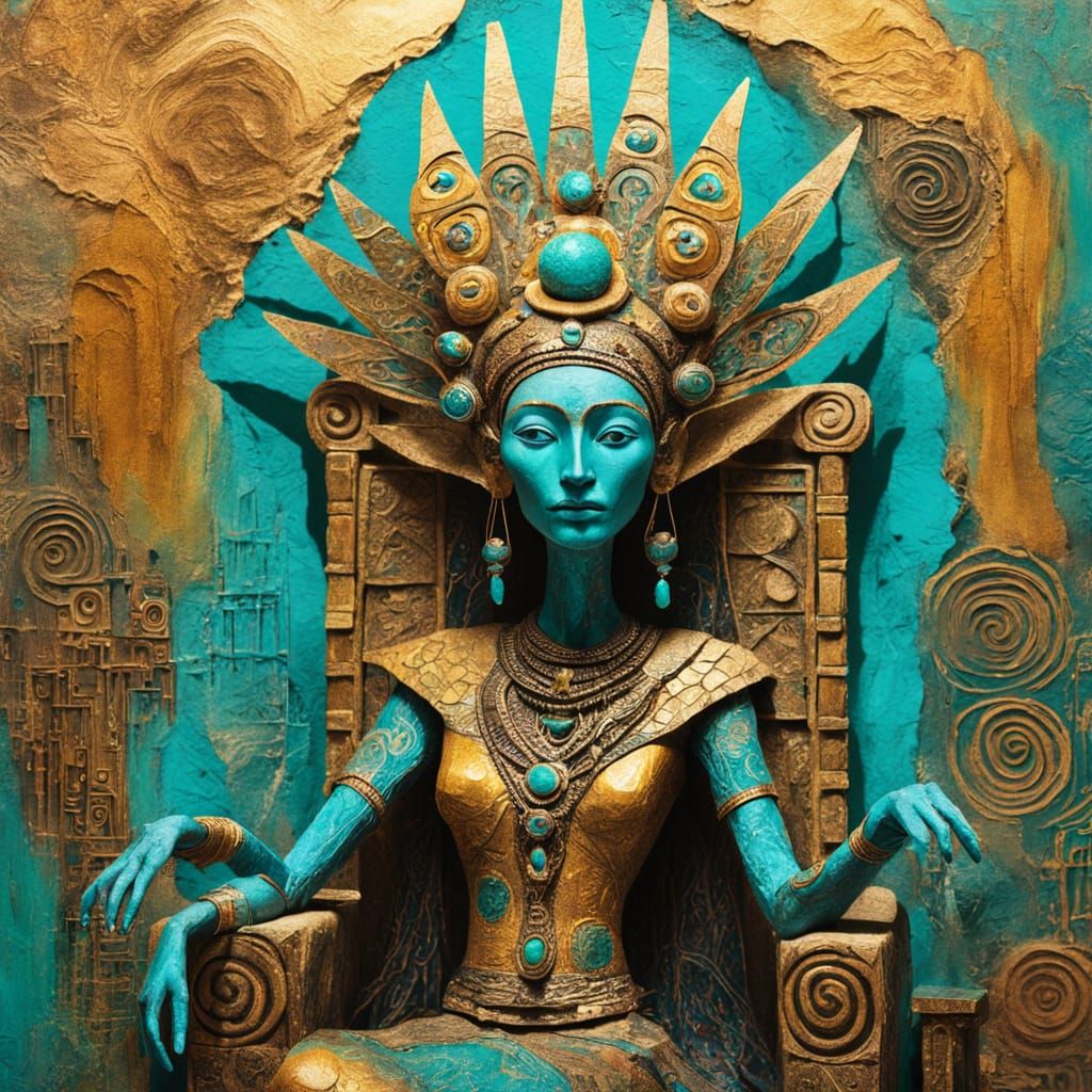 Ancient Alien Queen in Surreal Mixed Media Collage