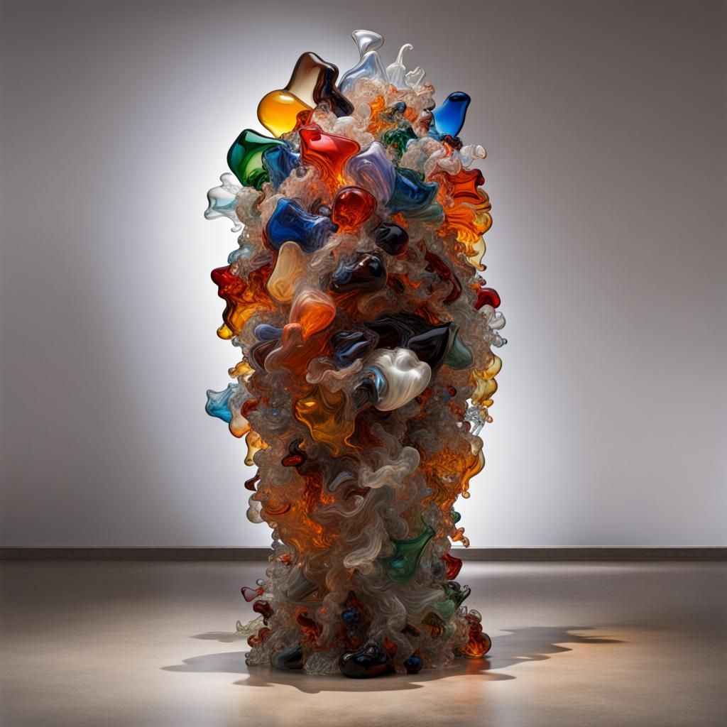 Blown Glass Sculpture of Burning Trash Pile