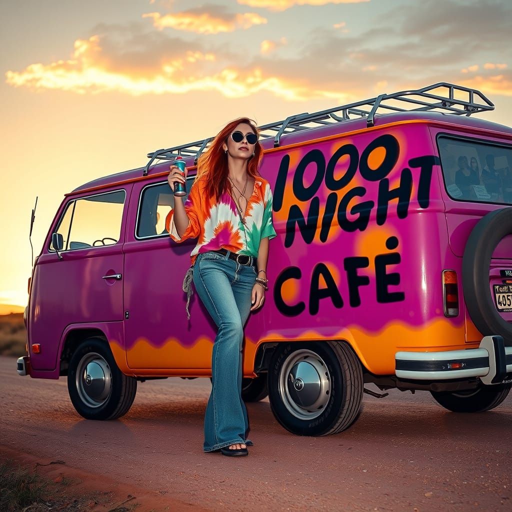 Cyberpunk Woman Spray-Painting Psychedelic Van