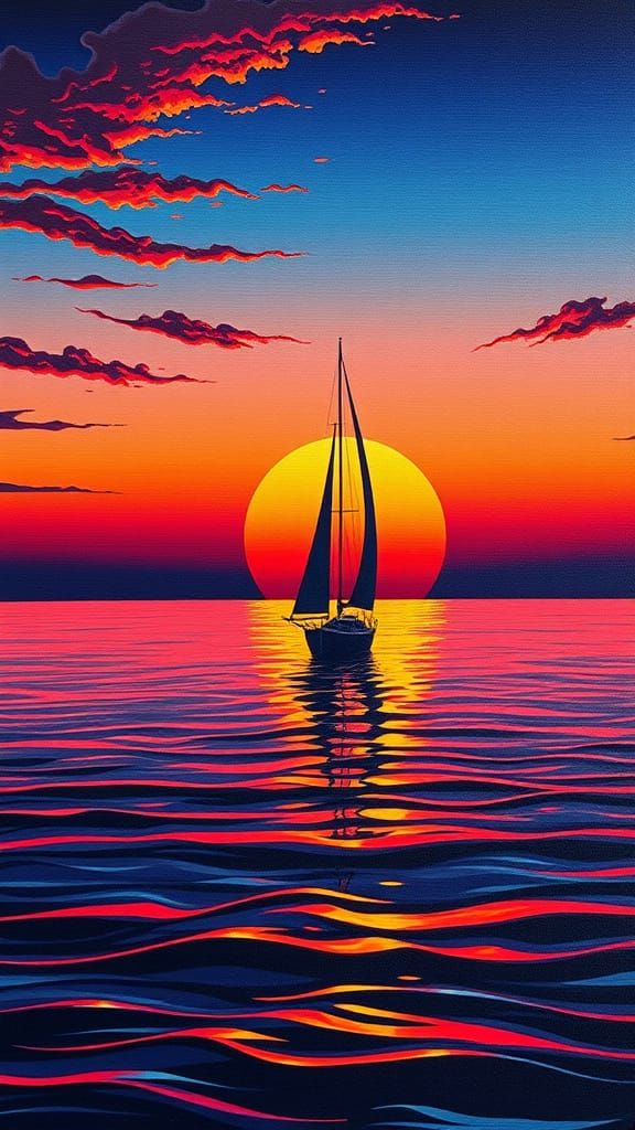Sailboat Floating Towards the Horizon at Sunset Moebius cont...