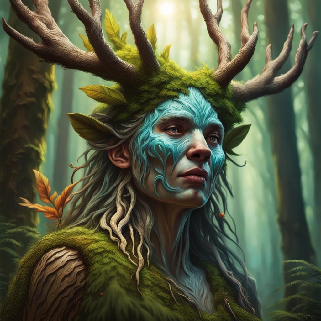 Hyperrealistic Forest Spirit in Splash Art Style