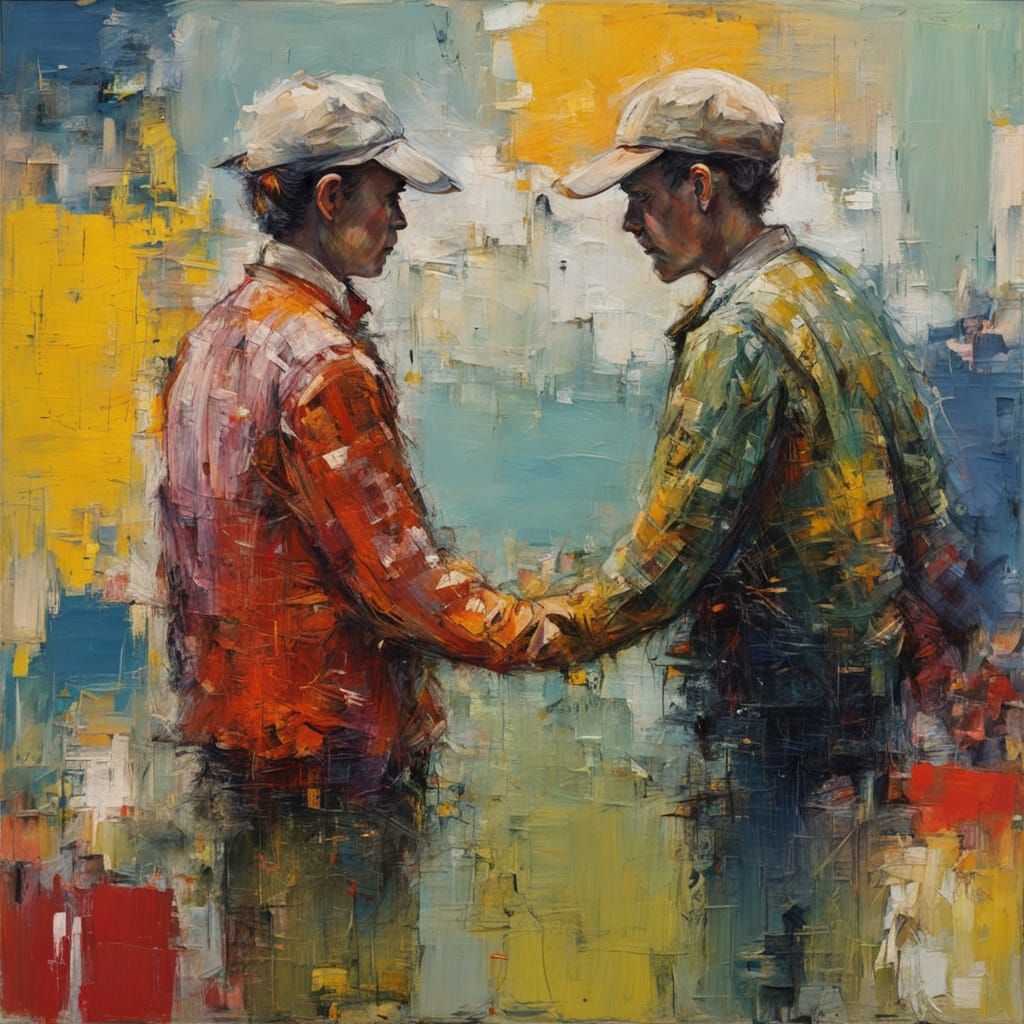 Two Tennis Players in Abstract Pastel Hues