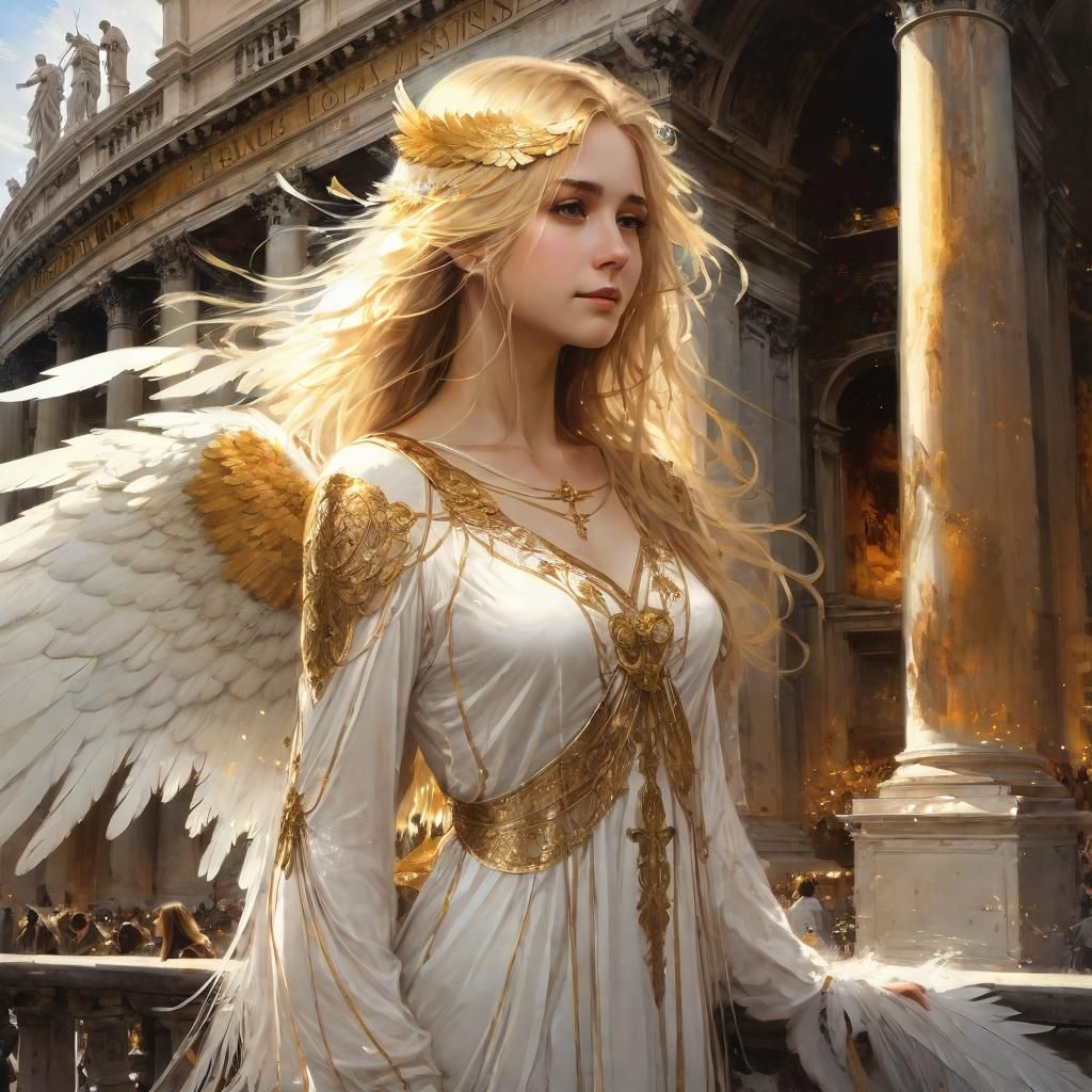 Golden Haired Angel with Wings in Rome