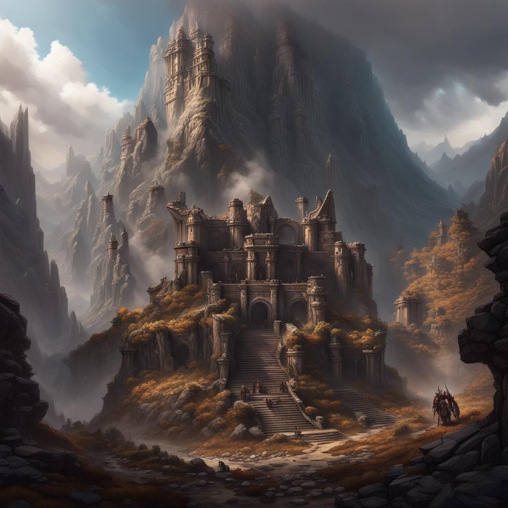 Dark Fantasy Mountain Labyrinth with Beastmen Ruins