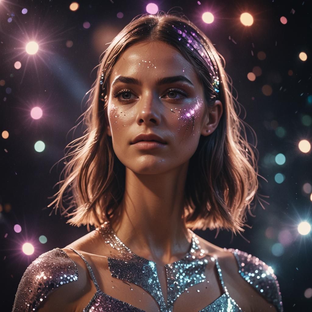 Girl with Glowing Skin and Glitter, Cinematic Portrait