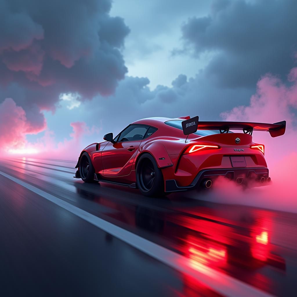 Red Toyota Supra MK4 in Neon Landscape