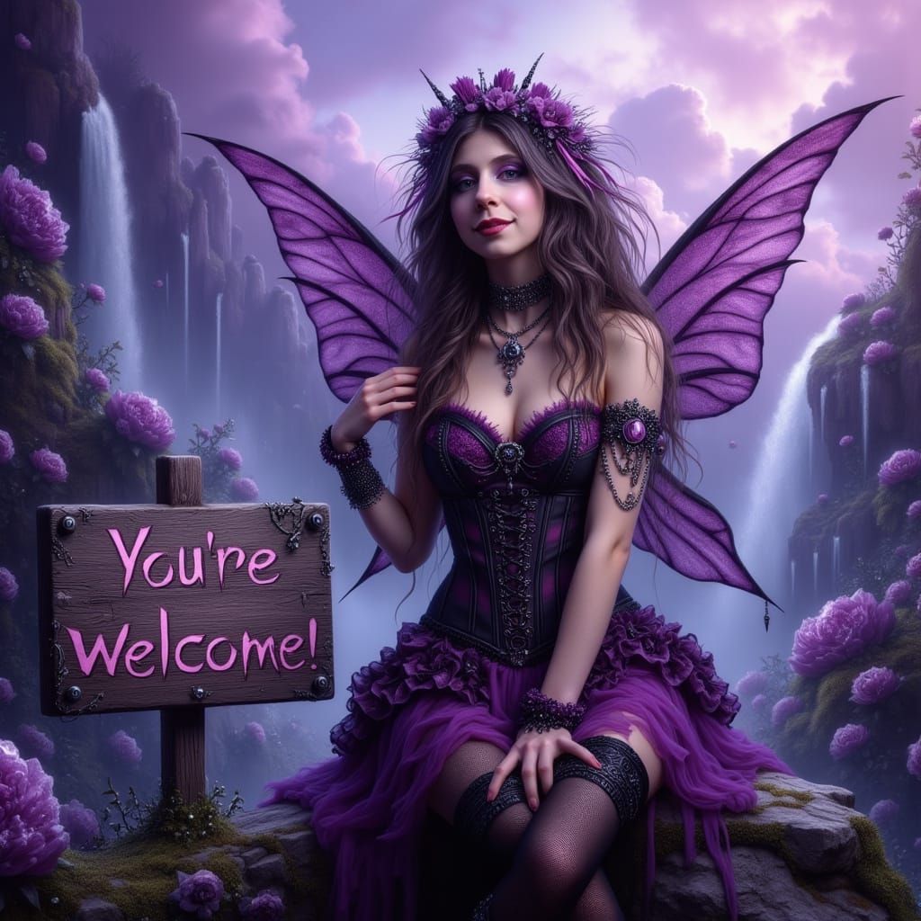 Gothic Faerie Princess Smiling in Vibrant Punk Style