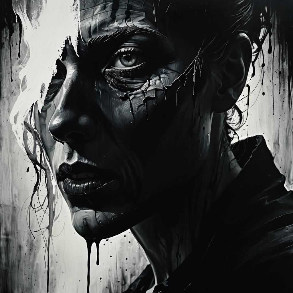 Dark Expressionism Portrait: Hidden Face in High Contrast