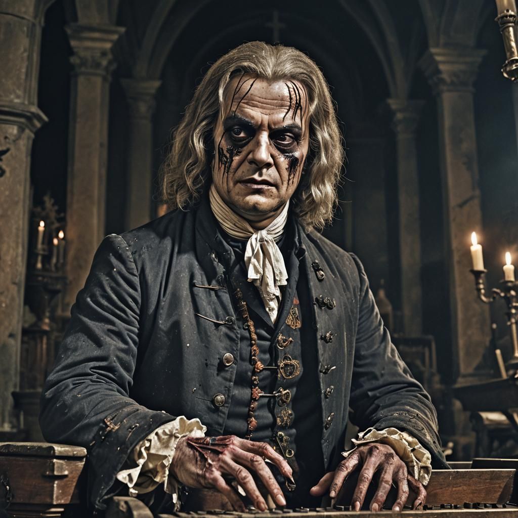 Zombie Bach Plays Organ in Dark Fantasy Art