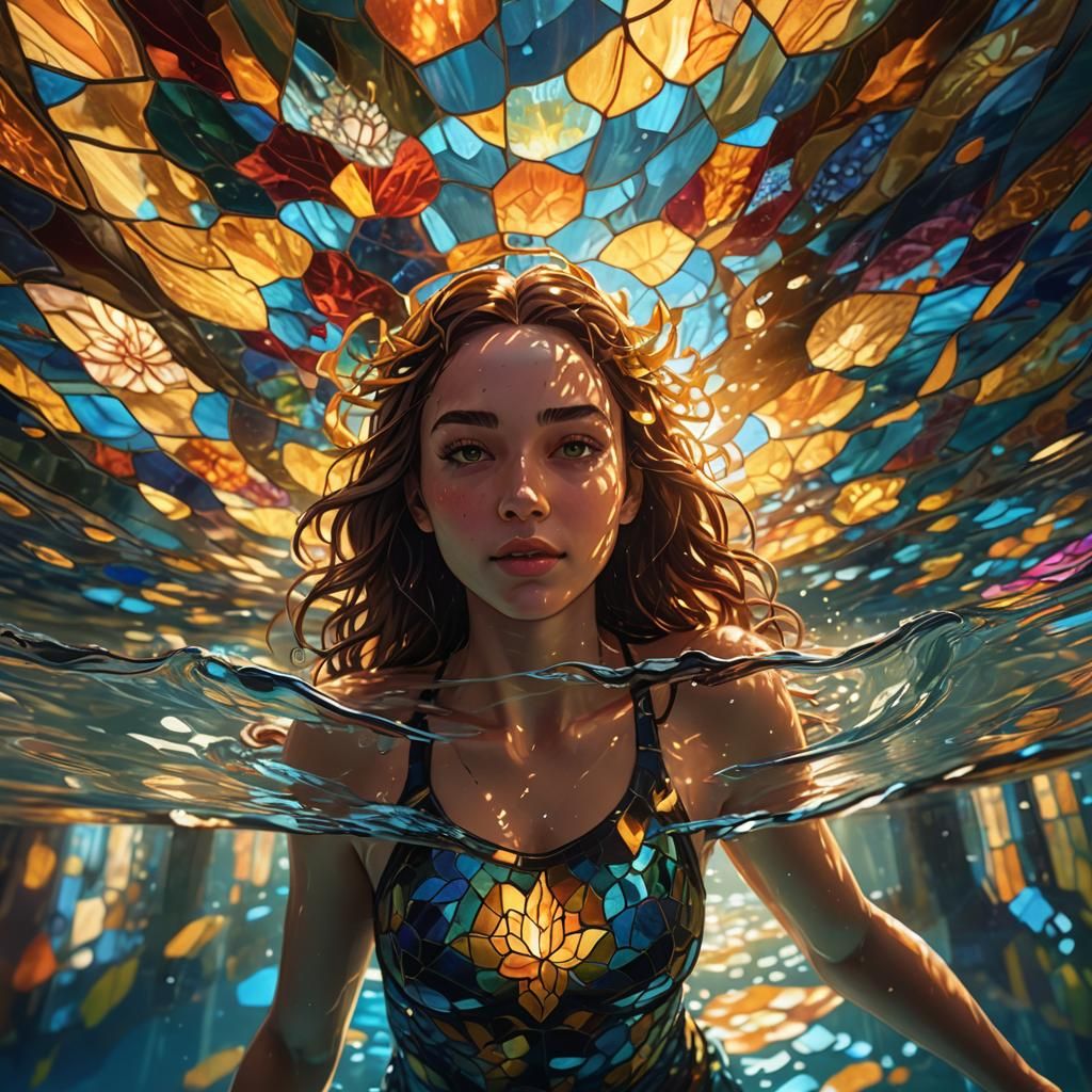 Girl Swimming Under Stained Glass: Concept Art