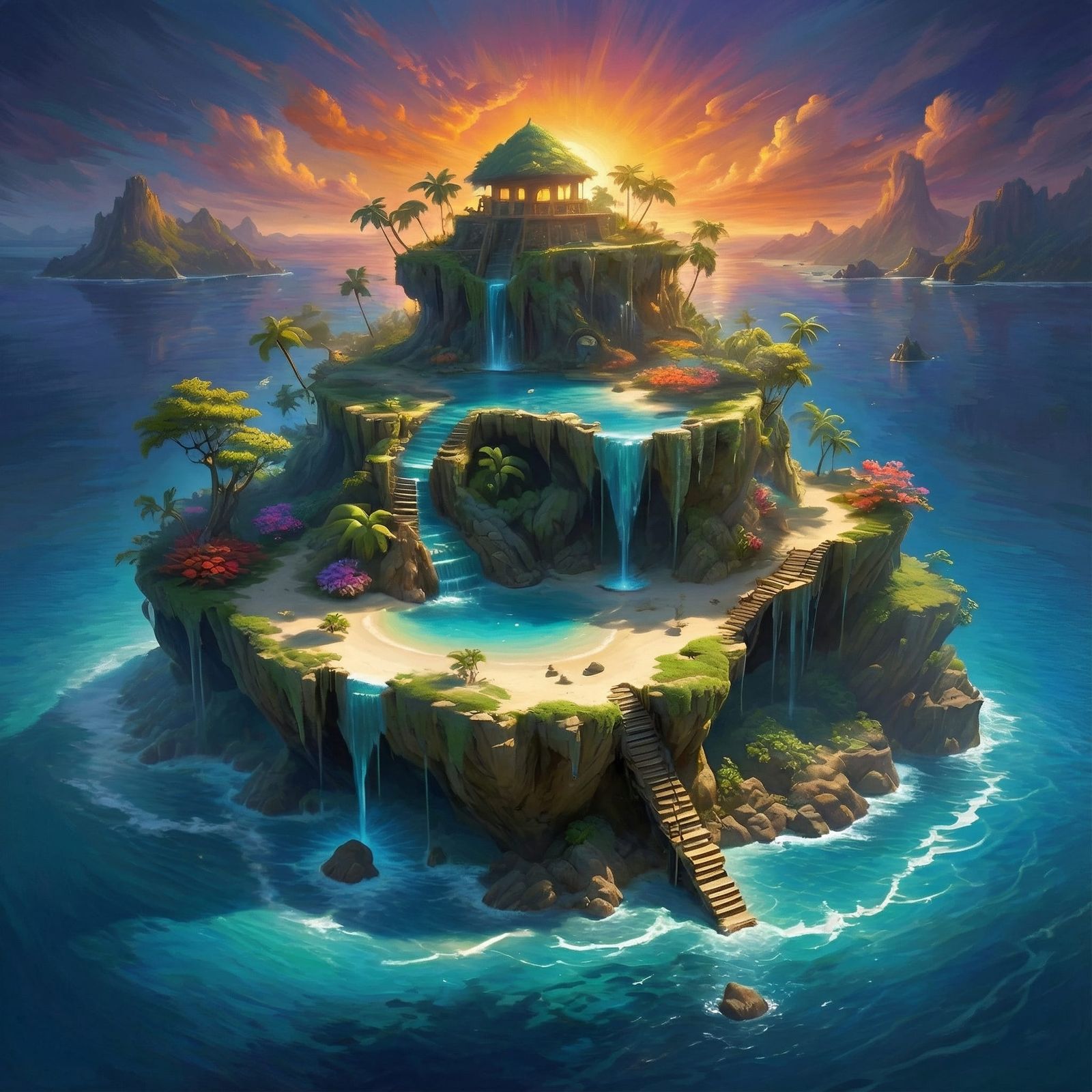 Lush Tropical Island Oasis Diorama