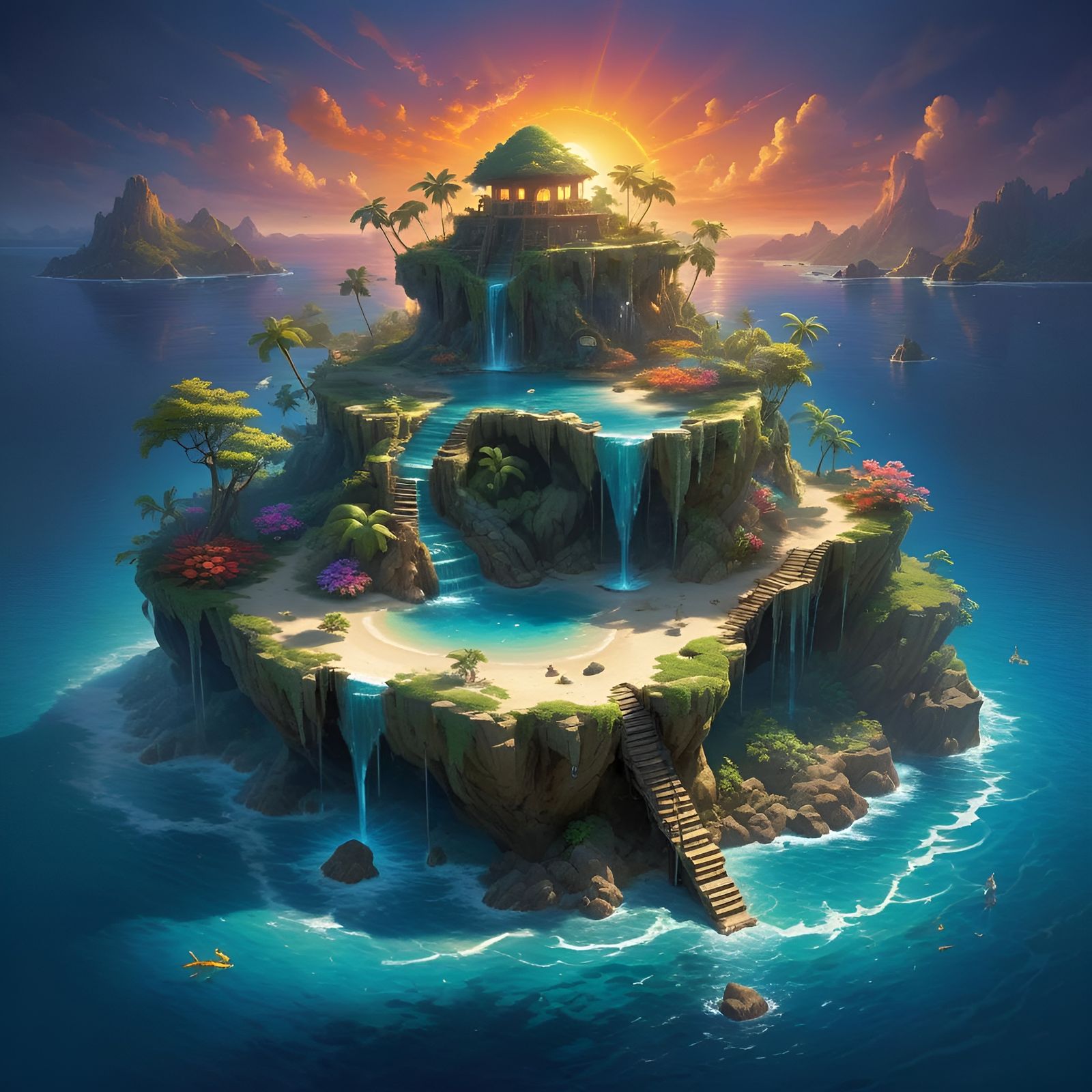 Lush Tropical Island Oasis Diorama