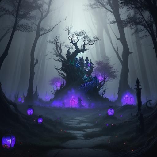 Eerie Forest Gathering: Witches, Ghosts, and Lanterns in 3D ...