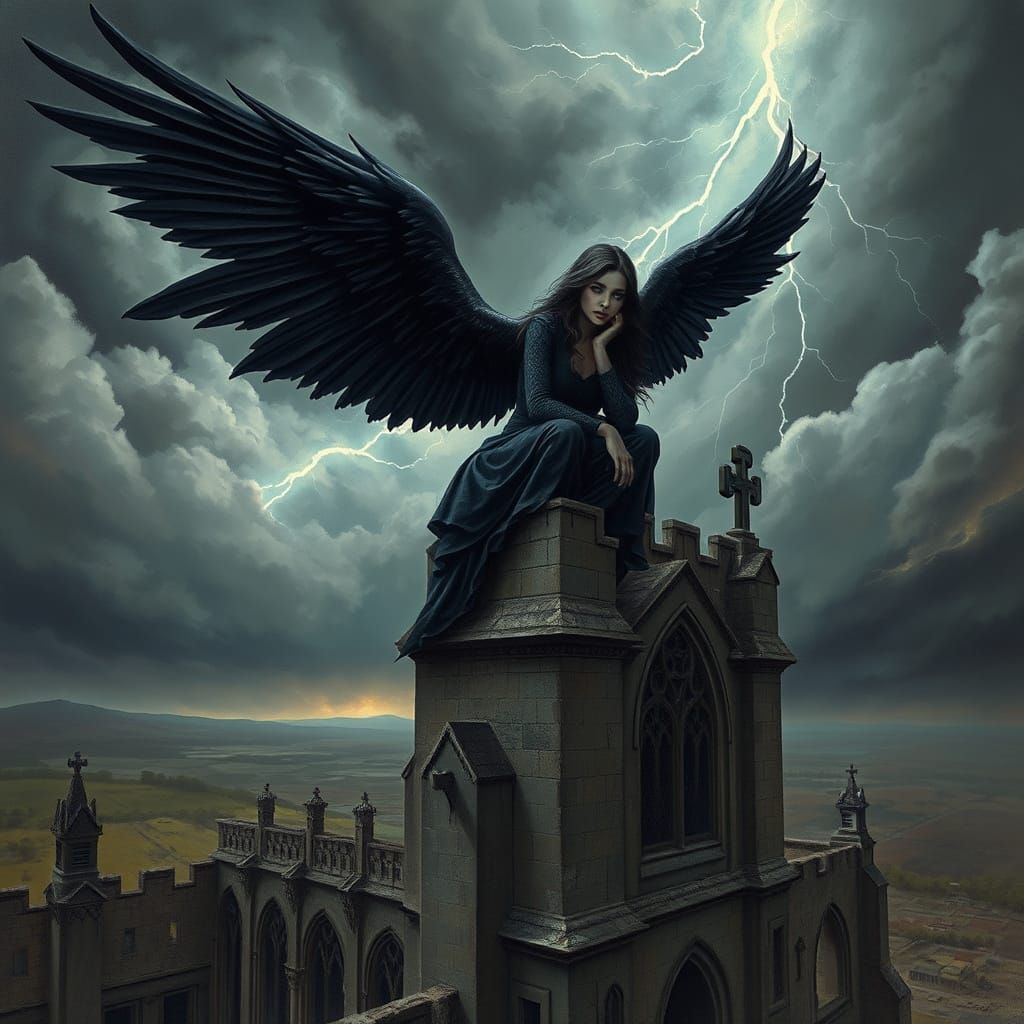 Dark Angel in Heavy Metal Surrealism Style